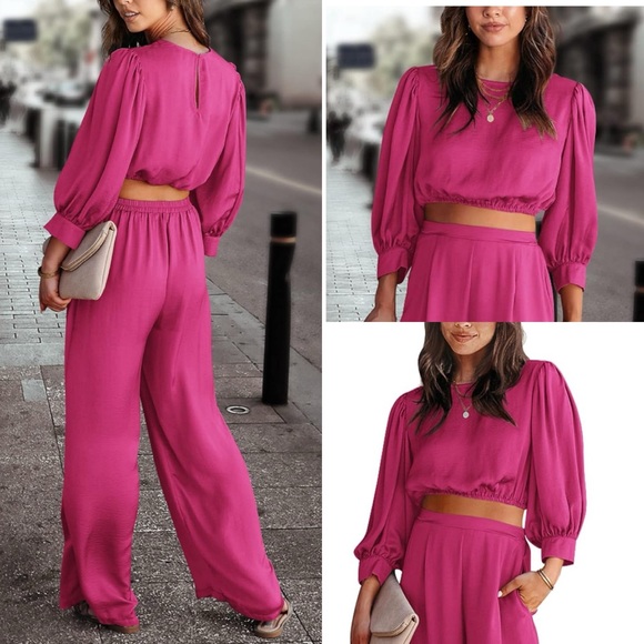 NWT Fall Casual Long Puff Sleeve Crop Top SIZE M - Picture 4 of 17